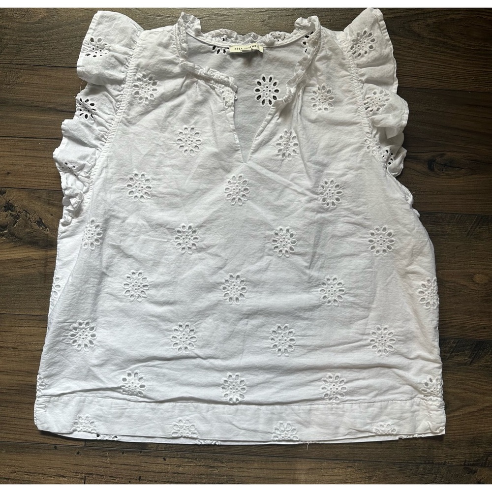 Free Assembly Womens XXL White Boho Eyelet Flutter Sleeve Top Pheasant